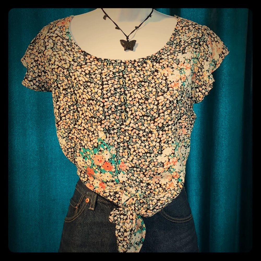 Self Esteem green floral tie front top